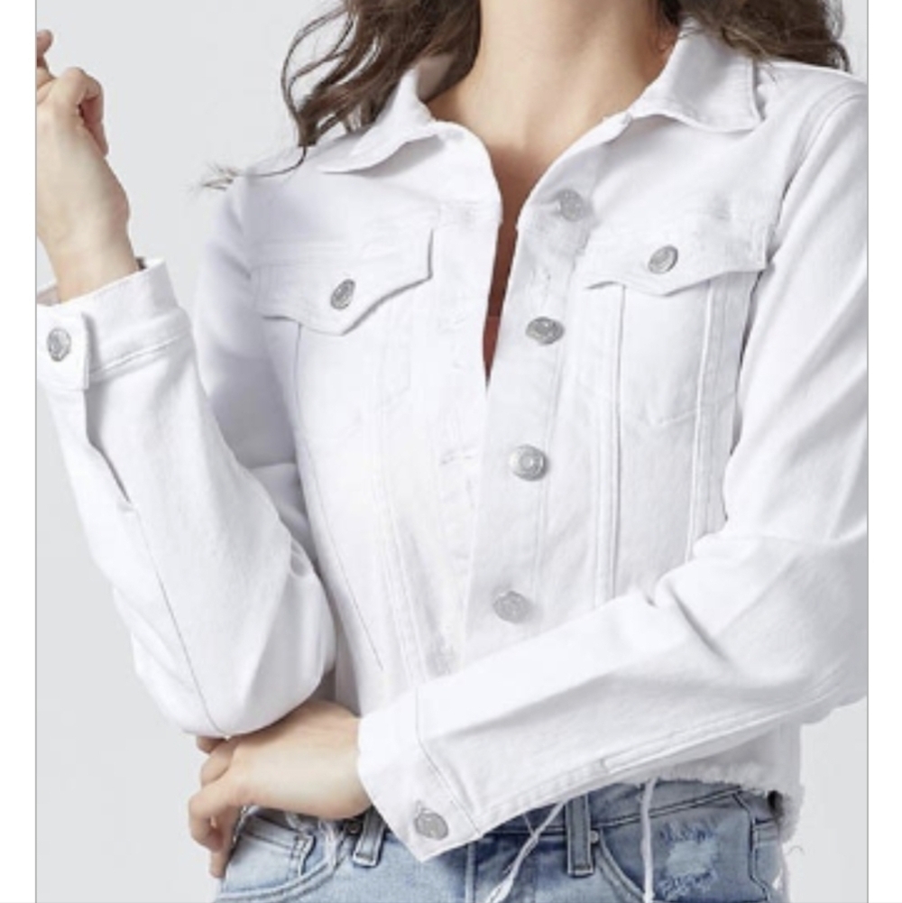 White Distressed Denim Jacket W/ Pockets